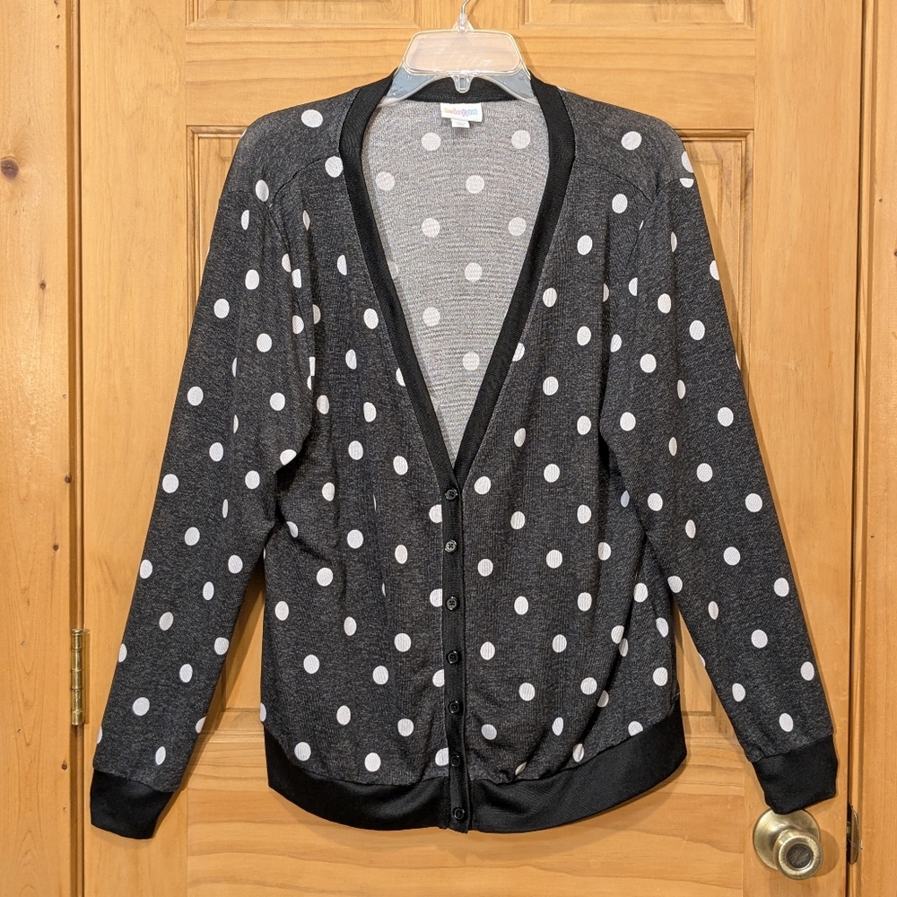 LuLaRoe Cheryl Cardigan Womens Med Polka Dot Button Down Sweater LS Lightweight